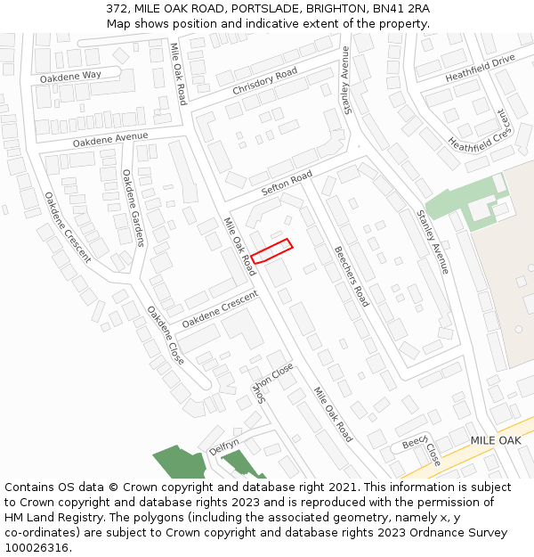 372, MILE OAK ROAD, PORTSLADE, BRIGHTON, BN41 2RA: Location map and indicative extent of plot