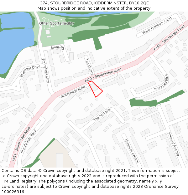 374, STOURBRIDGE ROAD, KIDDERMINSTER, DY10 2QE: Location map and indicative extent of plot