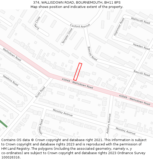 374, WALLISDOWN ROAD, BOURNEMOUTH, BH11 8PS: Location map and indicative extent of plot