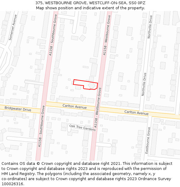 375, WESTBOURNE GROVE, WESTCLIFF-ON-SEA, SS0 0PZ: Location map and indicative extent of plot