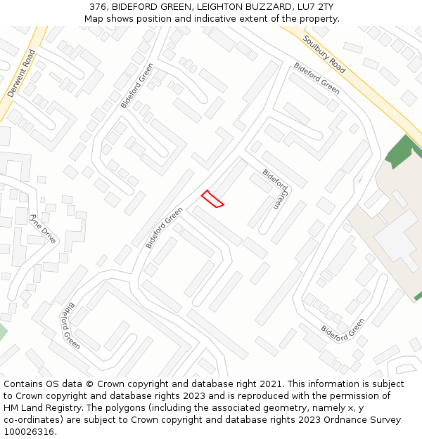 376, BIDEFORD GREEN, LEIGHTON BUZZARD, LU7 2TY: Location map and indicative extent of plot