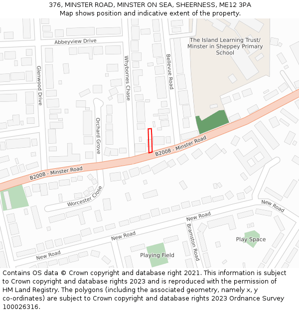 376, MINSTER ROAD, MINSTER ON SEA, SHEERNESS, ME12 3PA: Location map and indicative extent of plot