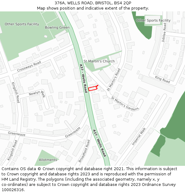 376A, WELLS ROAD, BRISTOL, BS4 2QP: Location map and indicative extent of plot