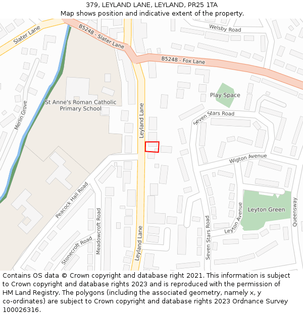 379, LEYLAND LANE, LEYLAND, PR25 1TA: Location map and indicative extent of plot