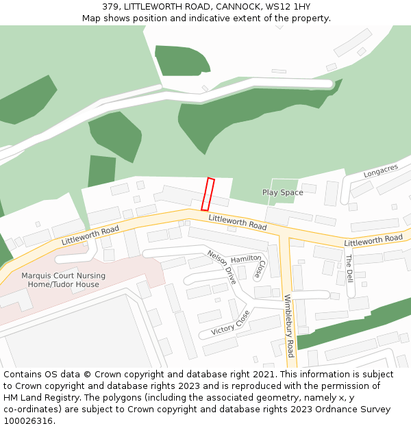 379, LITTLEWORTH ROAD, CANNOCK, WS12 1HY: Location map and indicative extent of plot