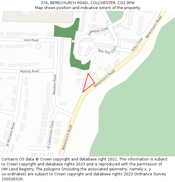 37A, BERECHURCH ROAD, COLCHESTER, CO2 9PW: Location map and indicative extent of plot