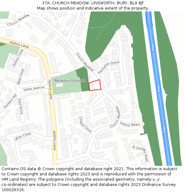 37A, CHURCH MEADOW, UNSWORTH, BURY, BL9 8JF: Location map and indicative extent of plot