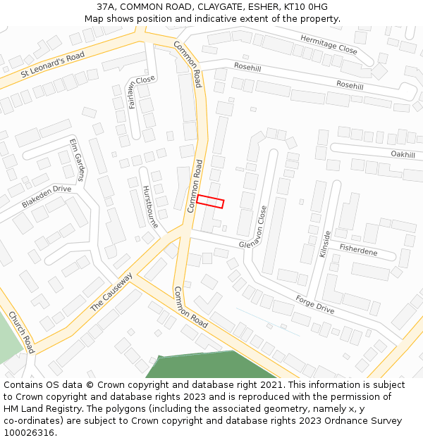 37A, COMMON ROAD, CLAYGATE, ESHER, KT10 0HG: Location map and indicative extent of plot
