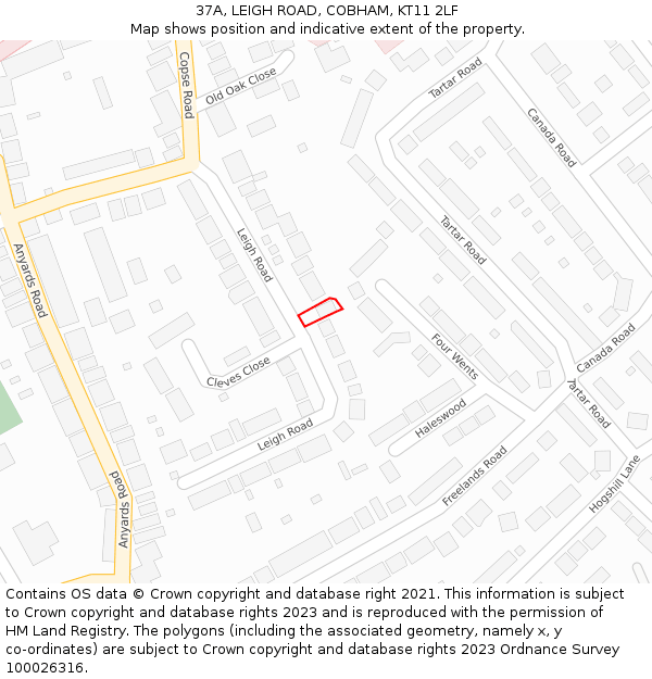 37A, LEIGH ROAD, COBHAM, KT11 2LF: Location map and indicative extent of plot
