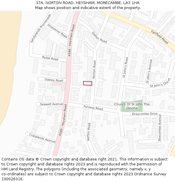 37A, NORTON ROAD, HEYSHAM, MORECAMBE, LA3 1HA: Location map and indicative extent of plot