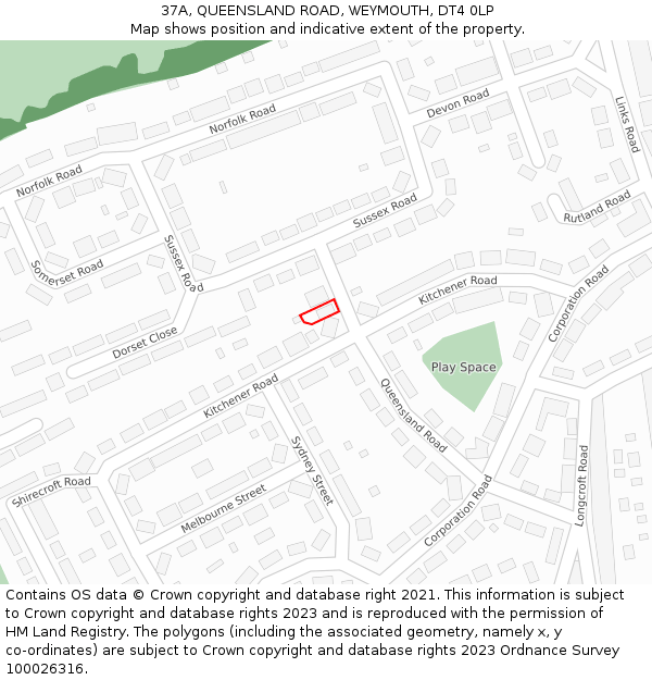 37A, QUEENSLAND ROAD, WEYMOUTH, DT4 0LP: Location map and indicative extent of plot
