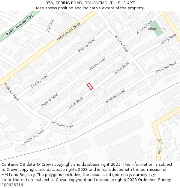 37A, SPRING ROAD, BOURNEMOUTH, BH1 4PZ: Location map and indicative extent of plot