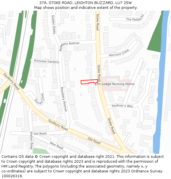 37A, STOKE ROAD, LEIGHTON BUZZARD, LU7 2SW: Location map and indicative extent of plot