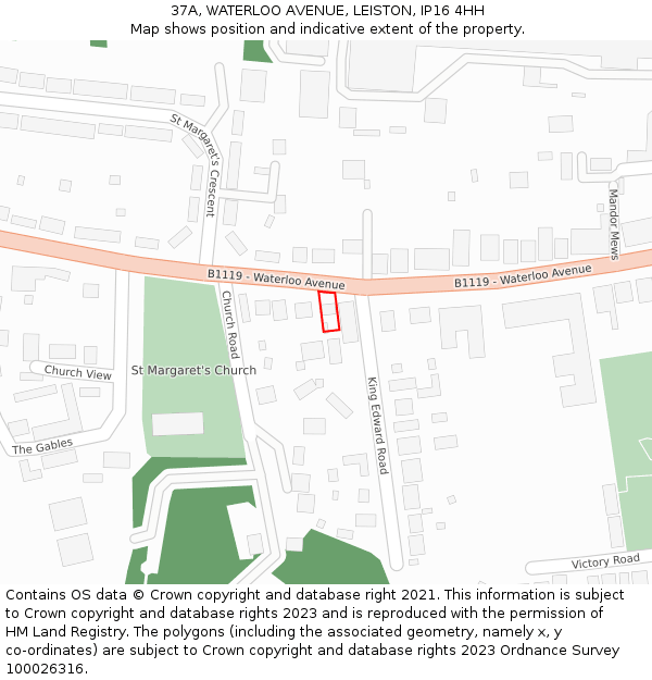 37A, WATERLOO AVENUE, LEISTON, IP16 4HH: Location map and indicative extent of plot