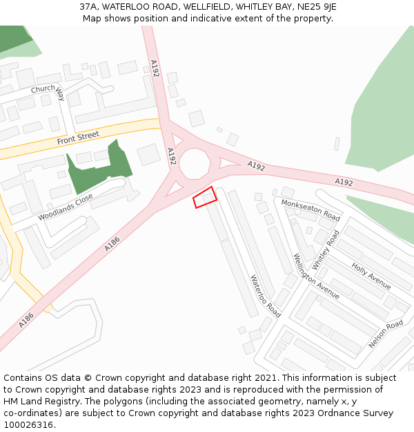 37A, WATERLOO ROAD, WELLFIELD, WHITLEY BAY, NE25 9JE: Location map and indicative extent of plot