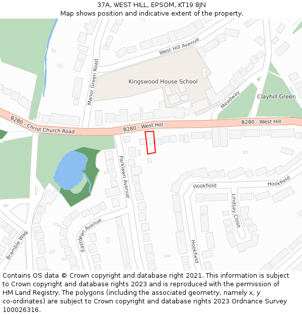 37A, WEST HILL, EPSOM, KT19 8JN: Location map and indicative extent of plot