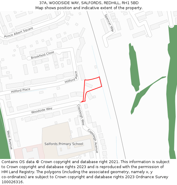 37A, WOODSIDE WAY, SALFORDS, REDHILL, RH1 5BD: Location map and indicative extent of plot