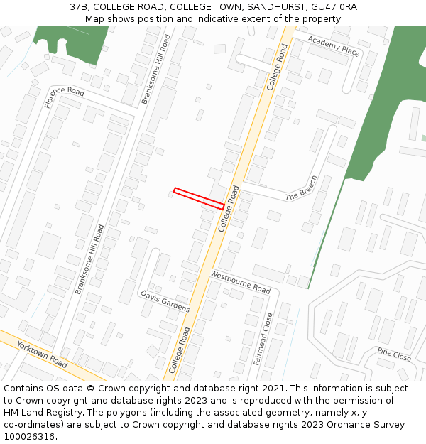 37B, COLLEGE ROAD, COLLEGE TOWN, SANDHURST, GU47 0RA: Location map and indicative extent of plot