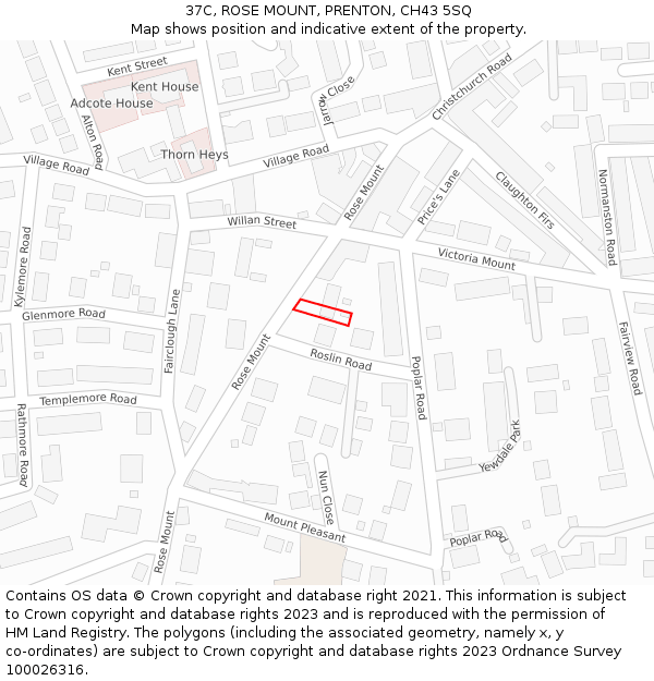 37C, ROSE MOUNT, PRENTON, CH43 5SQ: Location map and indicative extent of plot