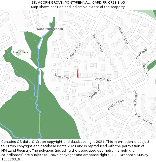38, ACORN GROVE, PONTPRENNAU, CARDIFF, CF23 8NG: Location map and indicative extent of plot