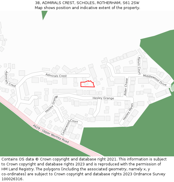 38, ADMIRALS CREST, SCHOLES, ROTHERHAM, S61 2SW: Location map and indicative extent of plot