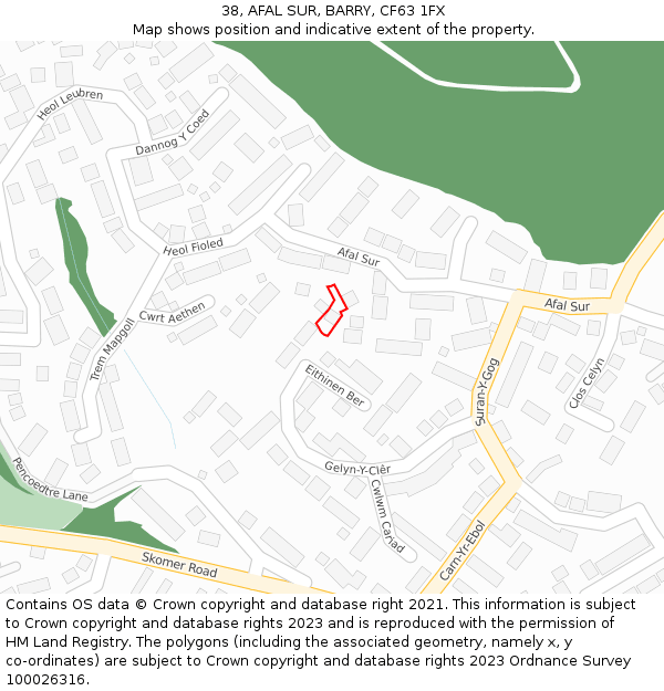 38, AFAL SUR, BARRY, CF63 1FX: Location map and indicative extent of plot
