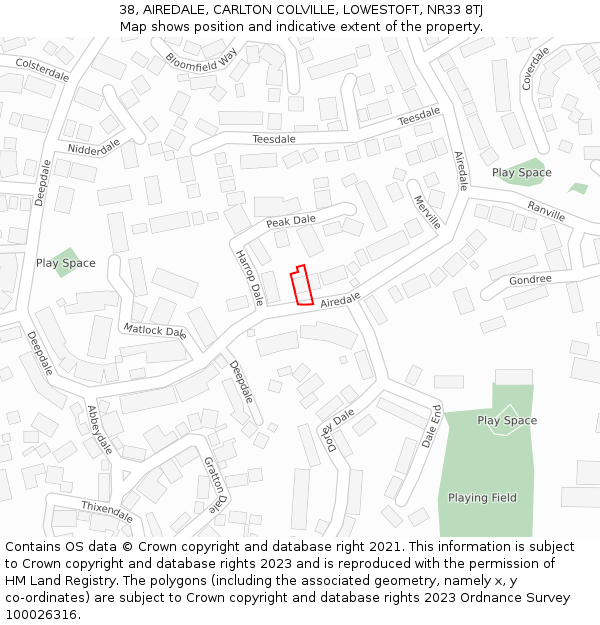 38, AIREDALE, CARLTON COLVILLE, LOWESTOFT, NR33 8TJ: Location map and indicative extent of plot