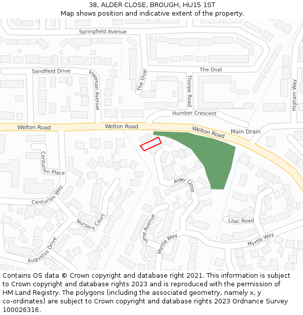 38, ALDER CLOSE, BROUGH, HU15 1ST: Location map and indicative extent of plot