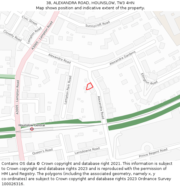 38, ALEXANDRA ROAD, HOUNSLOW, TW3 4HN: Location map and indicative extent of plot