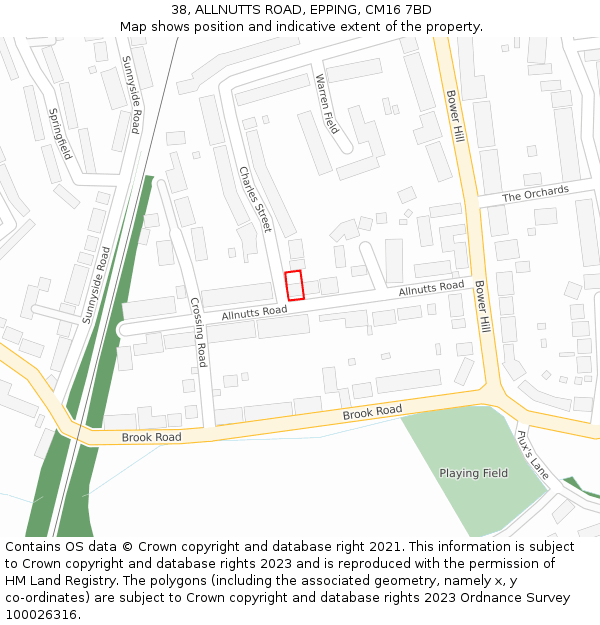 38, ALLNUTTS ROAD, EPPING, CM16 7BD: Location map and indicative extent of plot