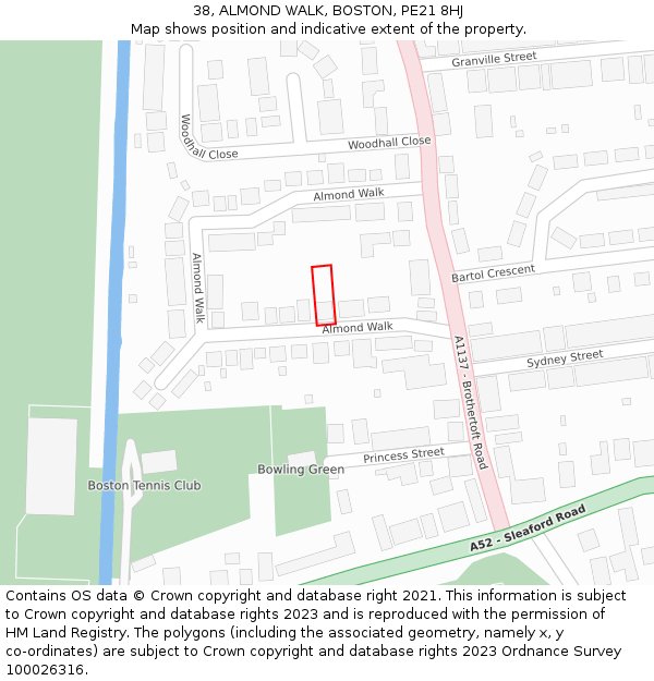 38, ALMOND WALK, BOSTON, PE21 8HJ: Location map and indicative extent of plot
