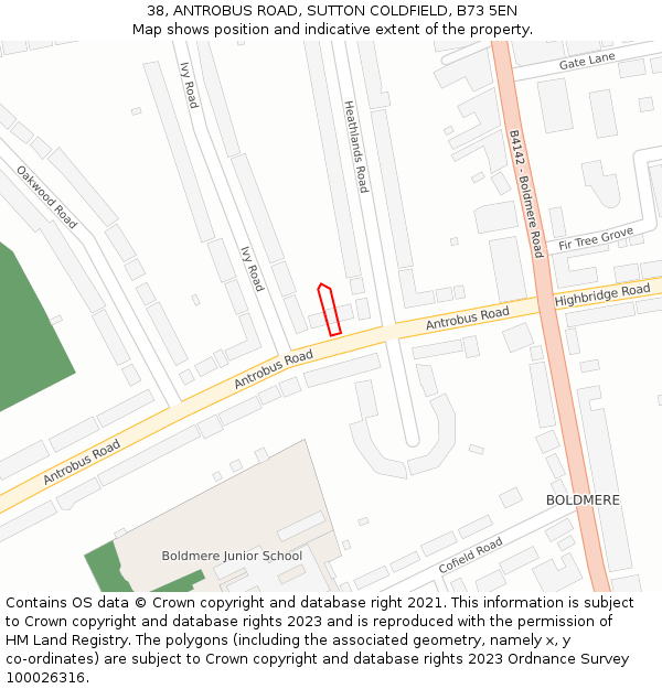 38, ANTROBUS ROAD, SUTTON COLDFIELD, B73 5EN: Location map and indicative extent of plot
