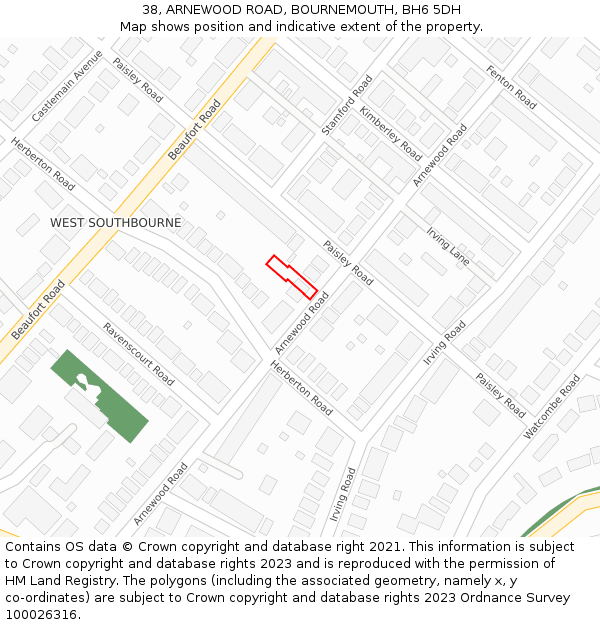 38, ARNEWOOD ROAD, BOURNEMOUTH, BH6 5DH: Location map and indicative extent of plot