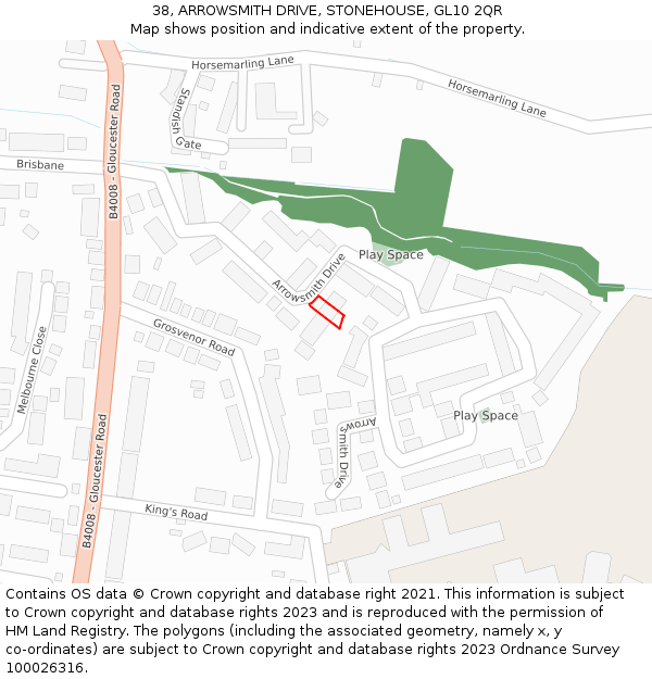 38, ARROWSMITH DRIVE, STONEHOUSE, GL10 2QR: Location map and indicative extent of plot