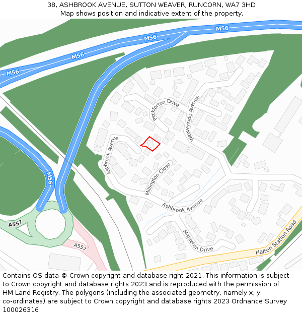 38, ASHBROOK AVENUE, SUTTON WEAVER, RUNCORN, WA7 3HD: Location map and indicative extent of plot