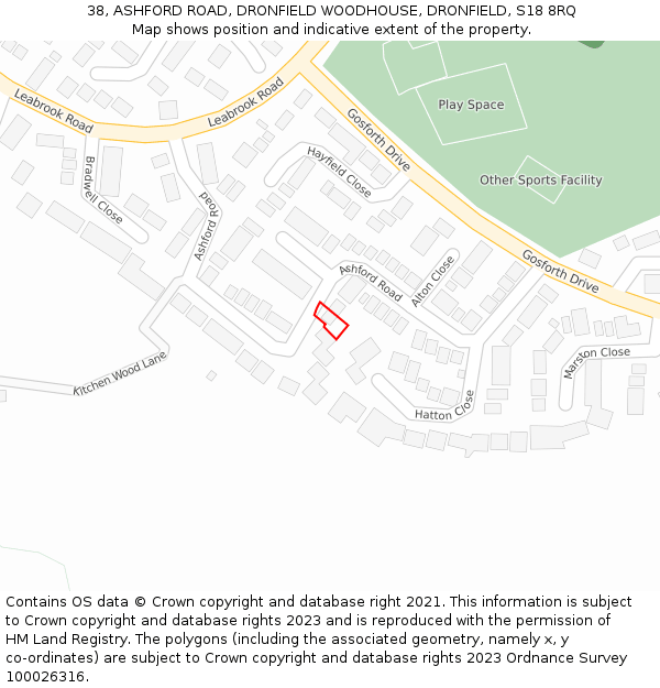 38, ASHFORD ROAD, DRONFIELD WOODHOUSE, DRONFIELD, S18 8RQ: Location map and indicative extent of plot