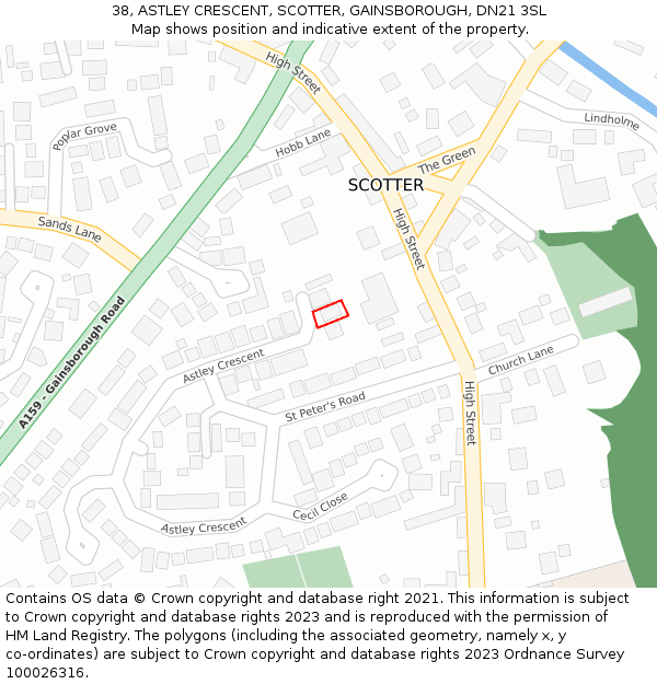 38, ASTLEY CRESCENT, SCOTTER, GAINSBOROUGH, DN21 3SL: Location map and indicative extent of plot