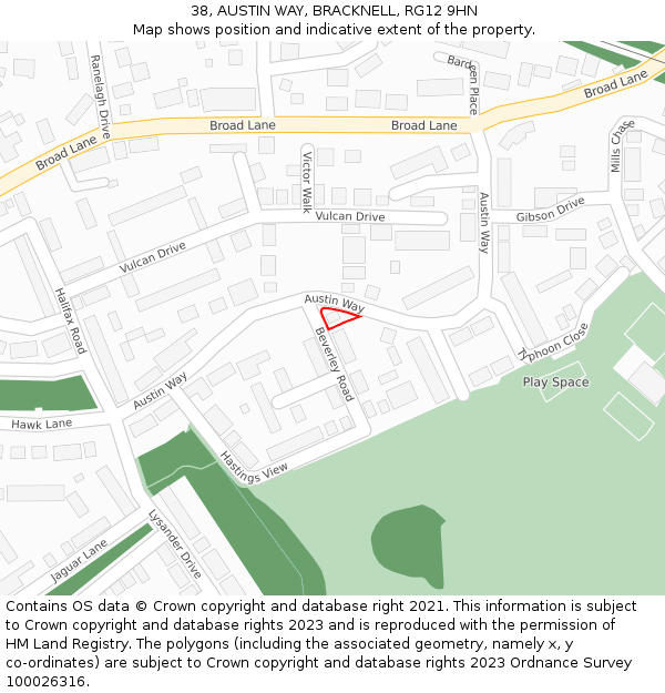 38, AUSTIN WAY, BRACKNELL, RG12 9HN: Location map and indicative extent of plot