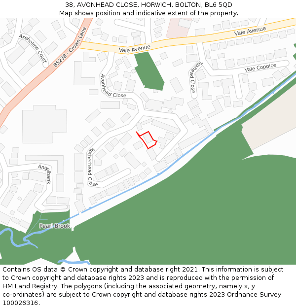 38, AVONHEAD CLOSE, HORWICH, BOLTON, BL6 5QD: Location map and indicative extent of plot