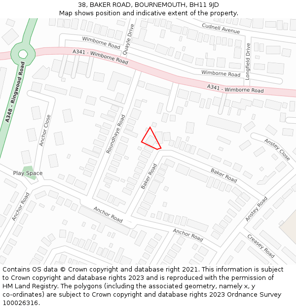 38, BAKER ROAD, BOURNEMOUTH, BH11 9JD: Location map and indicative extent of plot