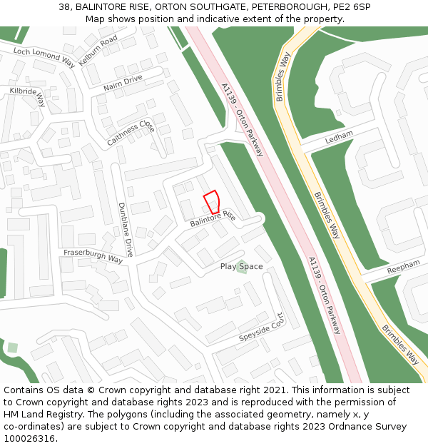 38, BALINTORE RISE, ORTON SOUTHGATE, PETERBOROUGH, PE2 6SP: Location map and indicative extent of plot