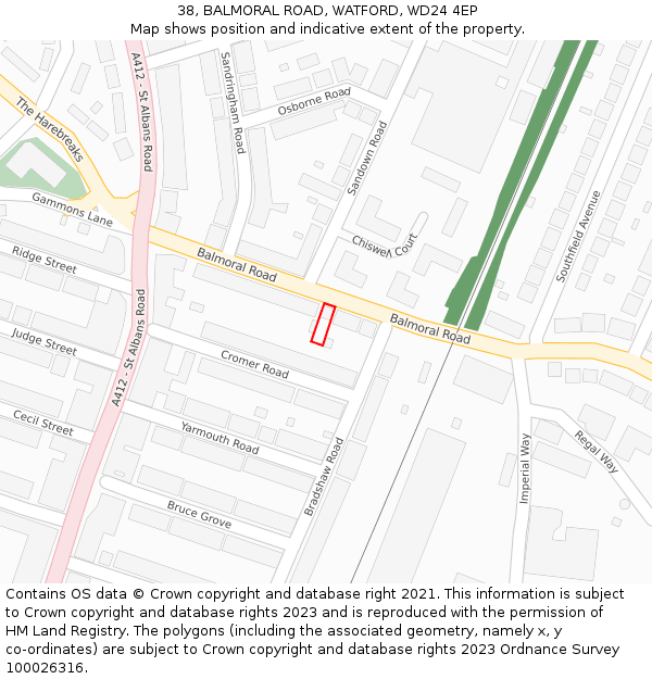 38, BALMORAL ROAD, WATFORD, WD24 4EP: Location map and indicative extent of plot