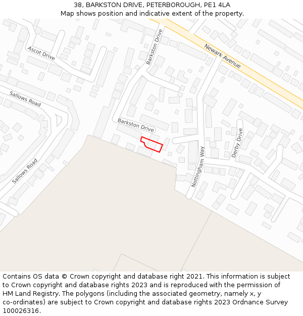 38, BARKSTON DRIVE, PETERBOROUGH, PE1 4LA: Location map and indicative extent of plot
