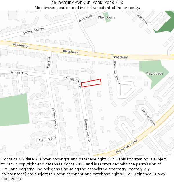 38, BARMBY AVENUE, YORK, YO10 4HX: Location map and indicative extent of plot