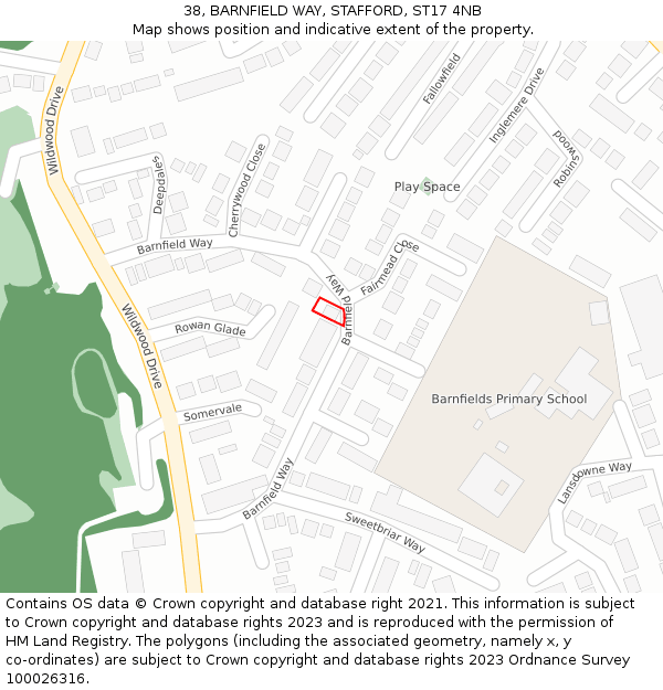 38, BARNFIELD WAY, STAFFORD, ST17 4NB: Location map and indicative extent of plot