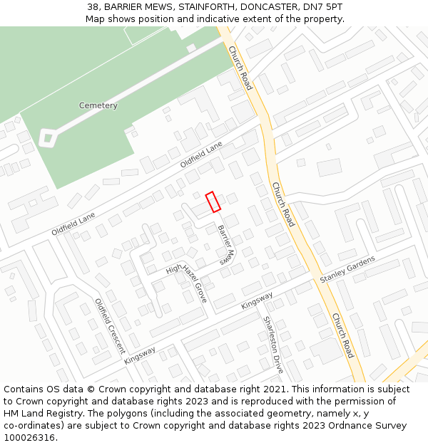 38, BARRIER MEWS, STAINFORTH, DONCASTER, DN7 5PT: Location map and indicative extent of plot