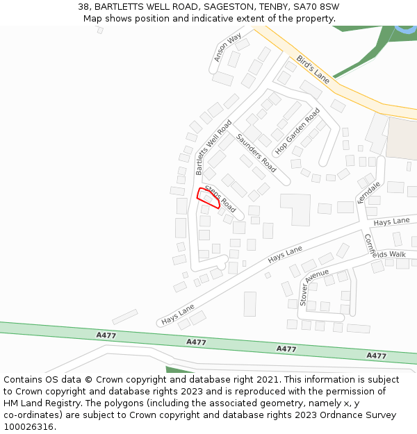 38, BARTLETTS WELL ROAD, SAGESTON, TENBY, SA70 8SW: Location map and indicative extent of plot