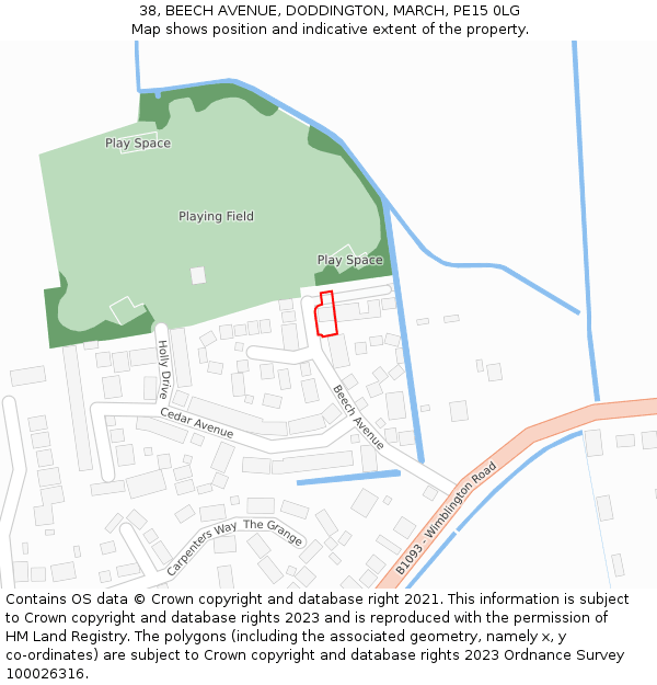 38, BEECH AVENUE, DODDINGTON, MARCH, PE15 0LG: Location map and indicative extent of plot