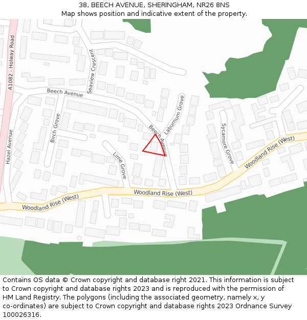 38, BEECH AVENUE, SHERINGHAM, NR26 8NS: Location map and indicative extent of plot