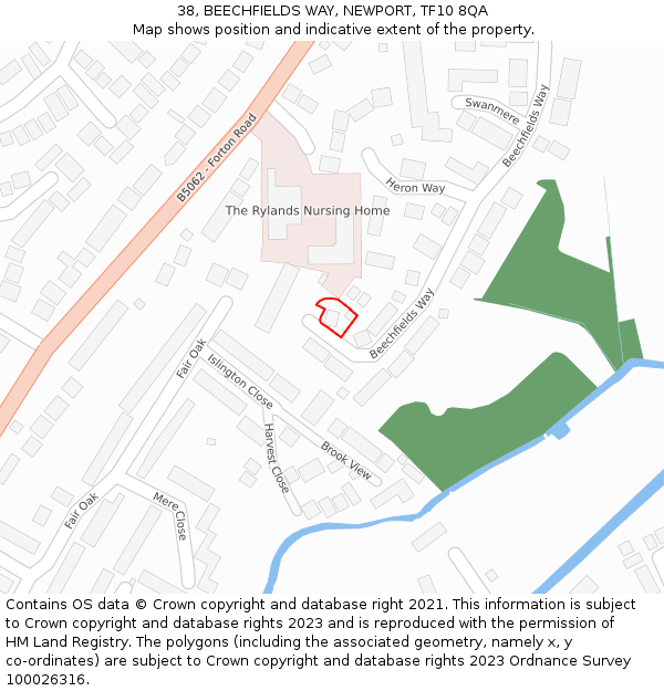 38, BEECHFIELDS WAY, NEWPORT, TF10 8QA: Location map and indicative extent of plot